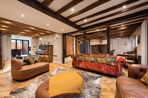 TV connectée, cheminée, livres