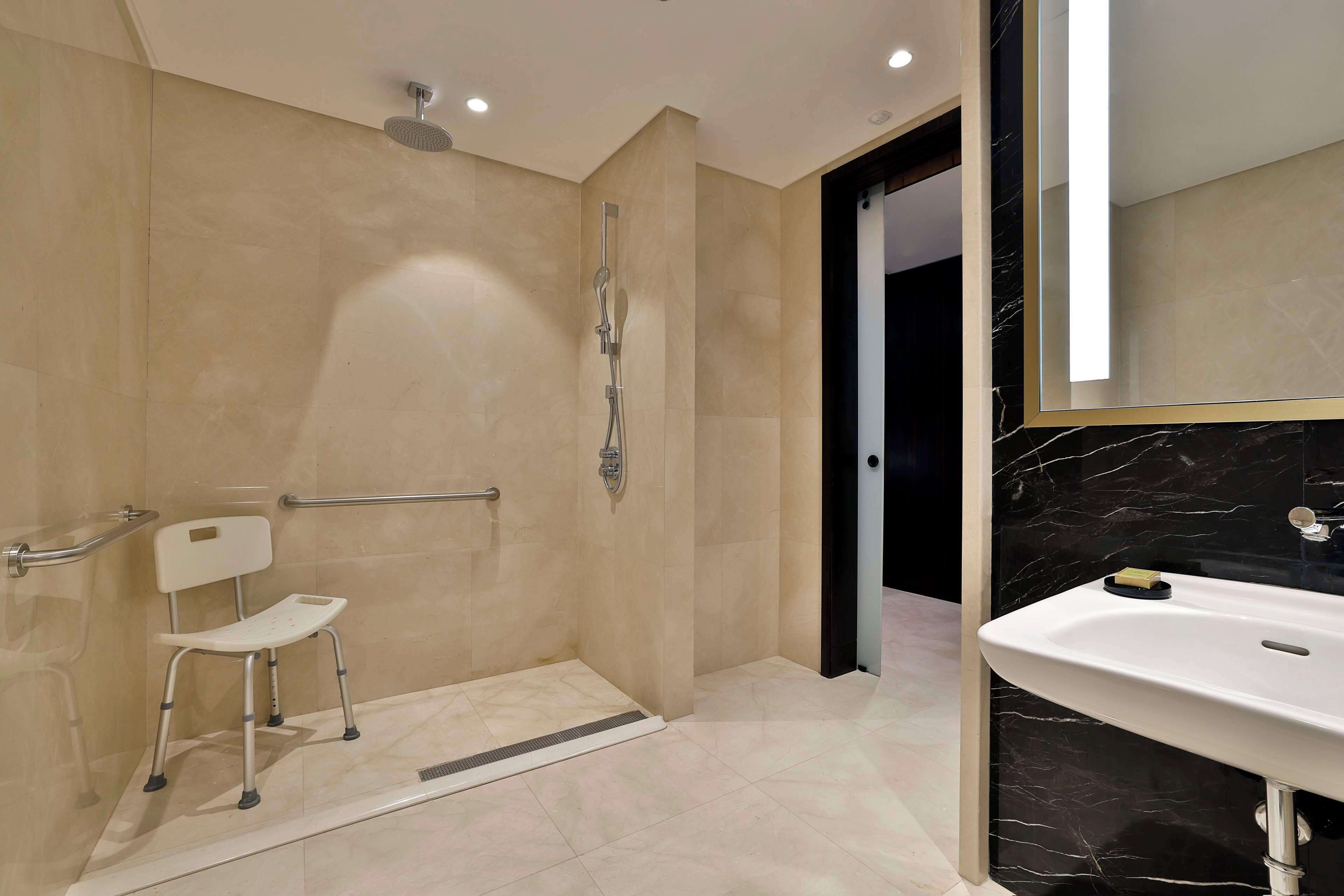 Hair dryer, slippers, towels