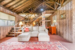 TV connectée, cheminée, livres