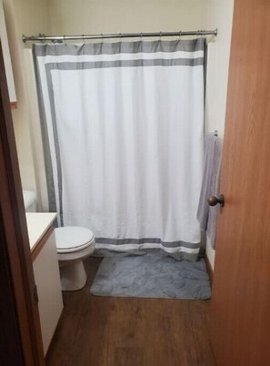 Shower, hair dryer, towels, soap - Newly Updated 2 Bedroom Townhome with Fireplace (Traverse City)