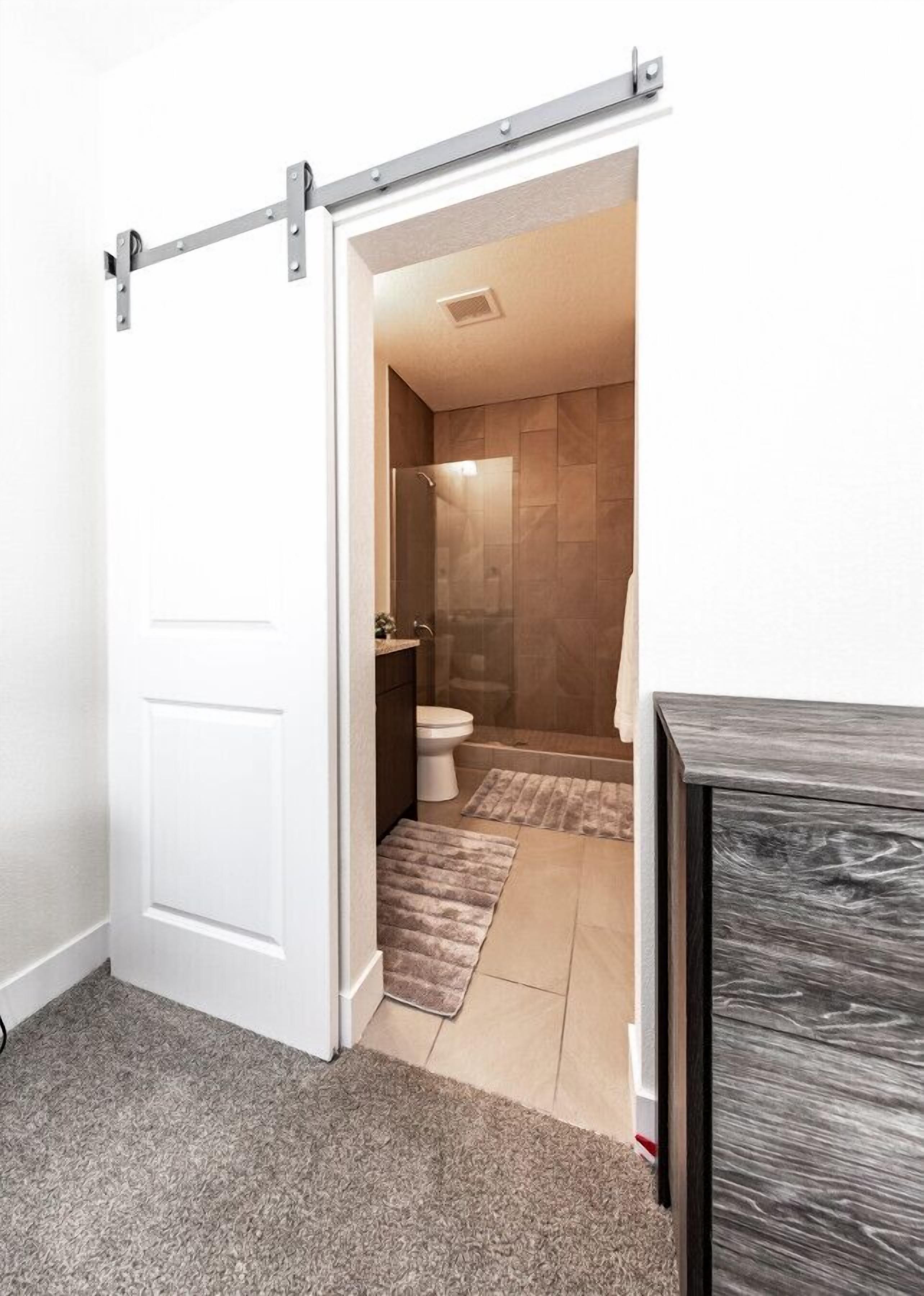 Shower, towels, soap, toilet paper