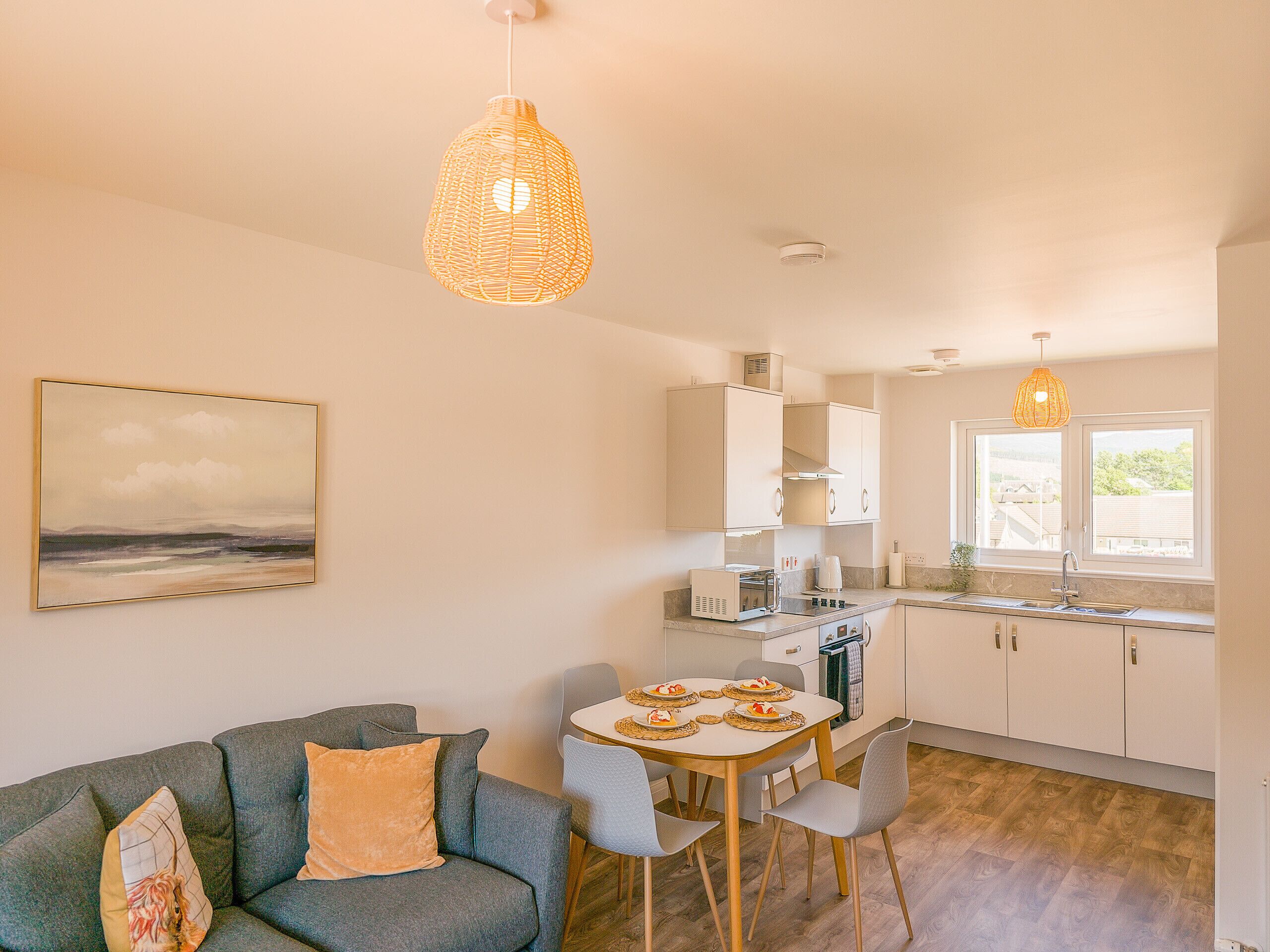 Fridge, microwave, oven, electric kettle