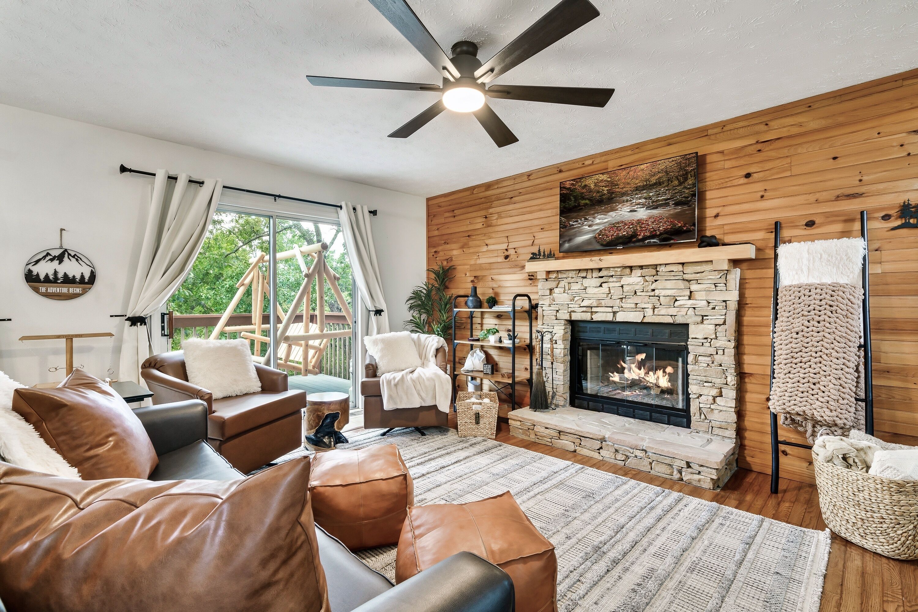 Smart TV, fireplace, video games, books