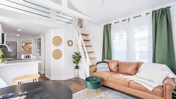 Smart TV, chimenea y libros
