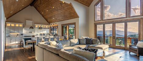 TV, fireplace, video library