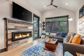 TV, fireplace