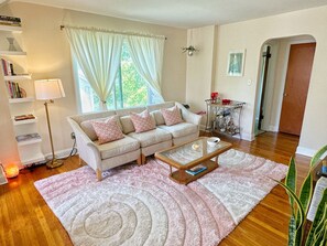 Smart TV, DVD player, books, music library