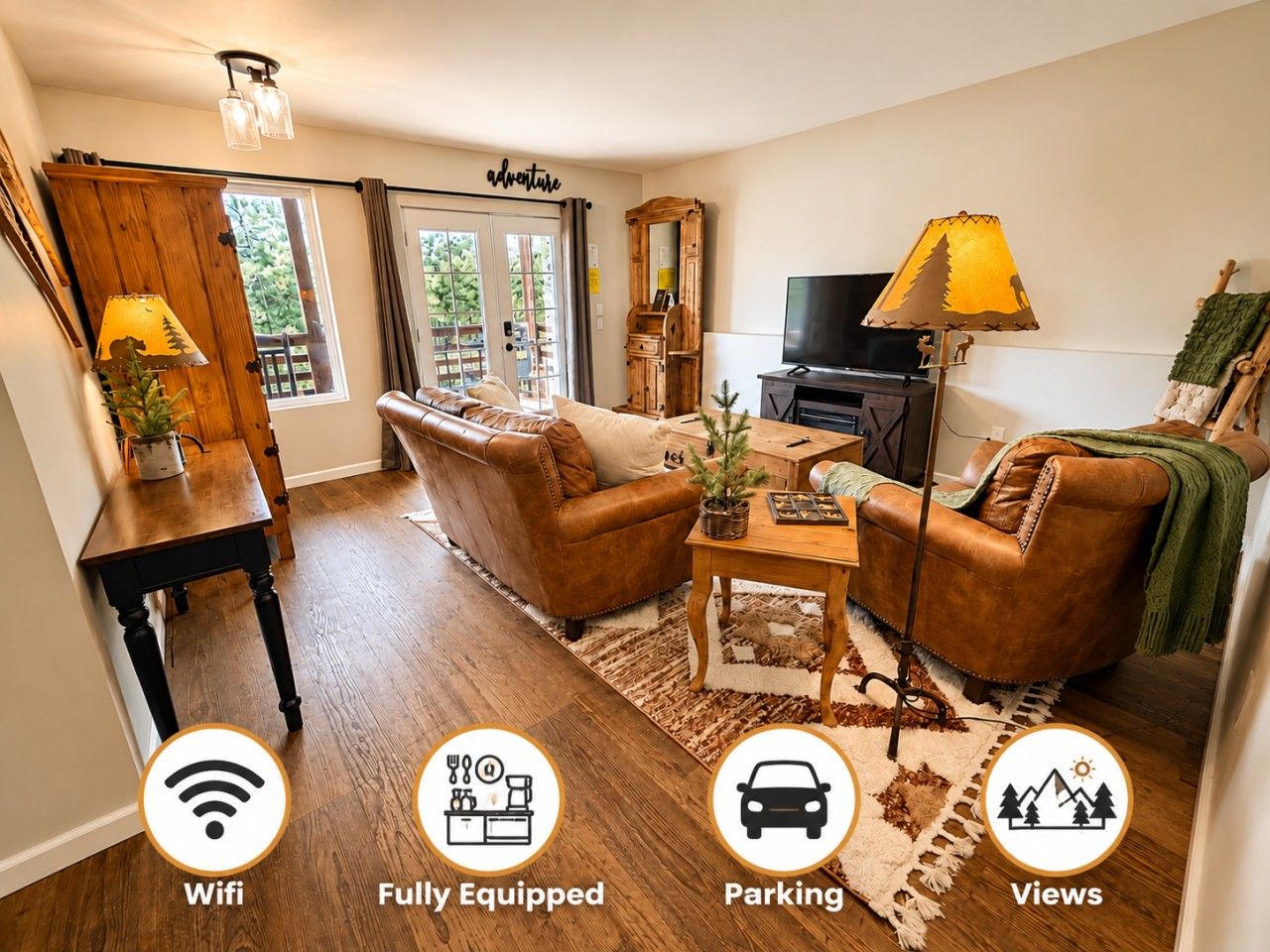 TV, fireplace