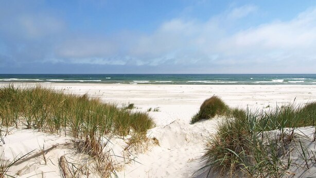 A beach with sand dunes and grass in the foreground, leading to the ocean. - "Georg" - 300m from the sea by Interhome (Nexø)