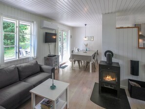 Télévision, cheminée, lecteur de DVD