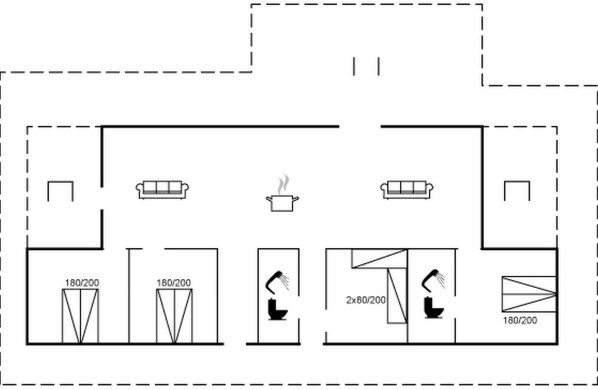 A floor plan with two bedrooms, a bathroom, a kitchen, and a living area. - "Gonne" - 350m from the sea by Interhome (Aakirkeby)