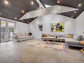 TV, fireplace, table football