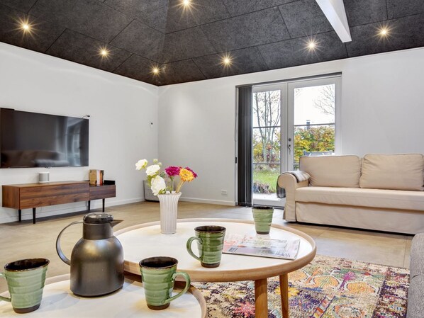 TV, fireplace, table football