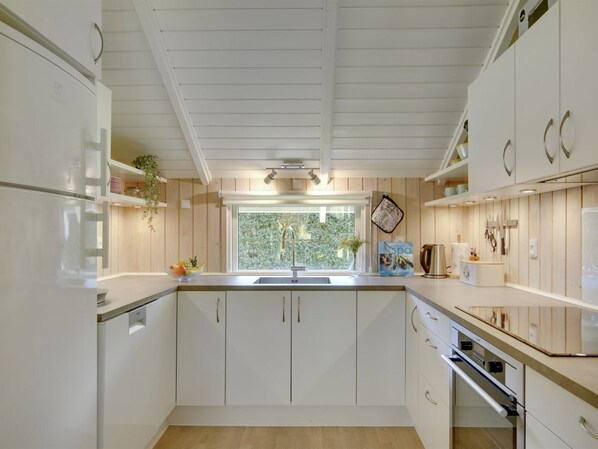 Fridge, oven, dishwasher, high chair