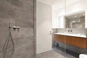 Family Apartment, Multiple Bedrooms, 2 Bathrooms (Appartamento lago e monti) | Bathroom | Shower, hair dryer, towels, soap