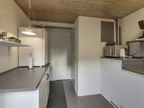 Fridge, microwave, high chair, cookware/dishes/utensils