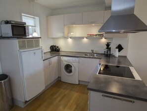 Fridge, oven, dishwasher, high chair