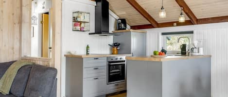 Fridge, oven, dishwasher, cookware/dishes/utensils
