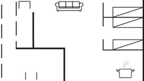 A floor plan with a living area, kitchen, and bathroom. - "Patrik" - 1.4km from the sea by Interhome (Blåvand)