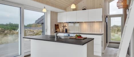 Fridge, dishwasher, cookware/dishes/utensils