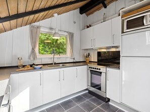 Fridge, microwave, cookware/dishes/utensils