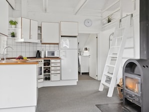Fridge, microwave, oven, high chair
