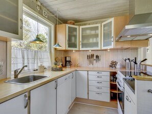 Fridge, oven, dishwasher, high chair