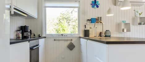 Fridge, oven, dishwasher, high chair