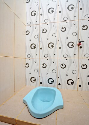 Regadera, toallas, papel de baño