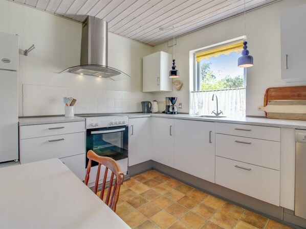 Fridge, oven, dishwasher, high chair