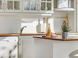 Fridge, oven, dishwasher, cookware/dishes/utensils