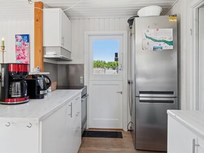 Fridge, microwave, oven, high chair