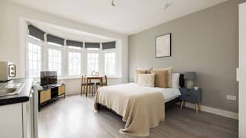 Hypo-allergenic bedding, individually furnished, iron/ironing board