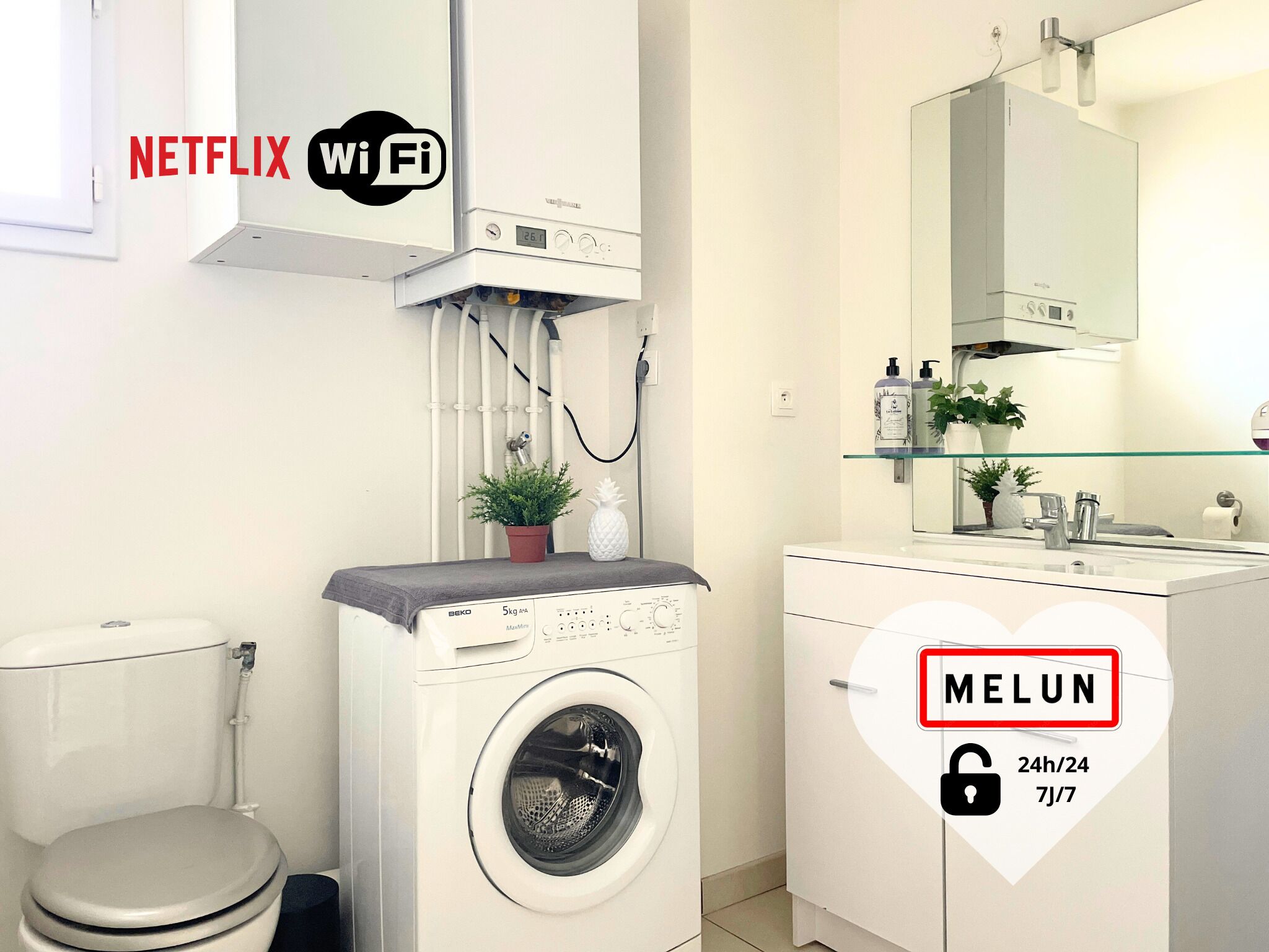 Shower, towels, soap, shampoo