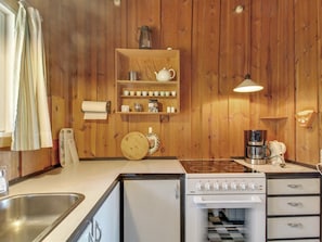Fridge, oven, high chair, cookware/dishes/utensils