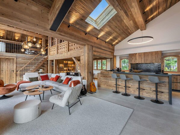 TV, fireplace - Luxury chalet with relaxation area, gym and spa in Méribel (Méribel)