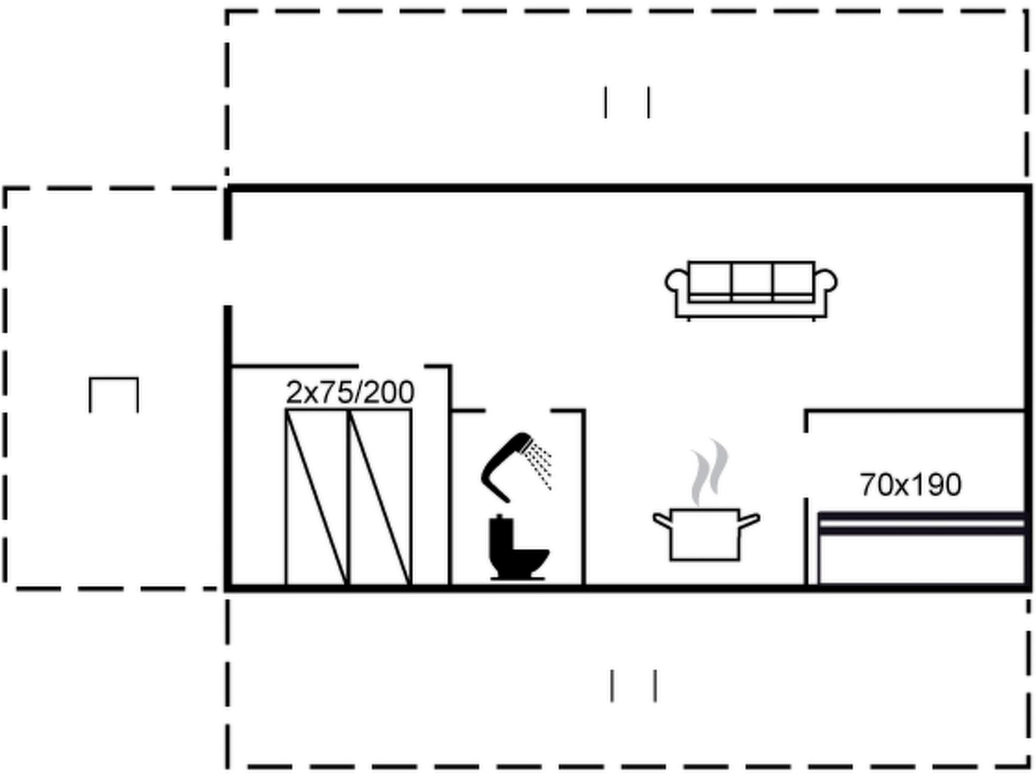 A kitchen layout with a stove, sink, and a dining area.