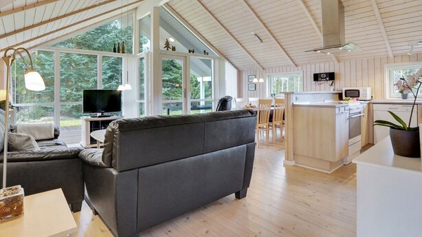 A spacious living area with a sofa, TV, and dining table. Large windows offer views of the outdoors. - "Lisel" - 25km from the sea by Interhome (Toftlund)