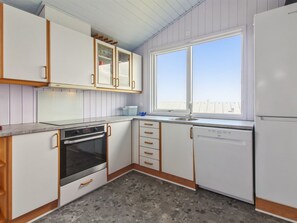Fridge, dishwasher, cookware/dishes/utensils