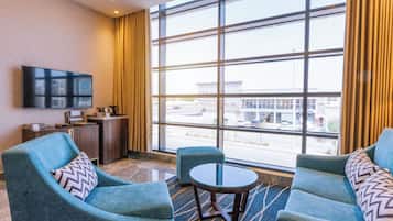 Panorama kamer | Woonruimte | Een 50-cm smart-tv met satellietzenders en een open haard