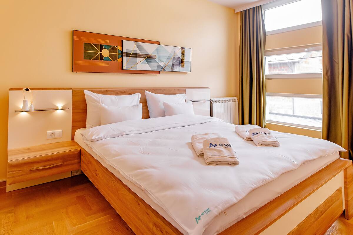 comfort double room | desk, laptop workspace, blackout curtains, soundproofing