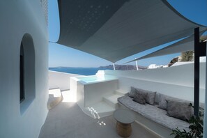 Deluxe Suite with Caldera-Sea View and Private Outdoor Hot Tub | Terrace/patio - Bligos Villas (Santorini)