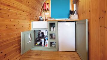 Fridge, microwave, stovetop, electric kettle