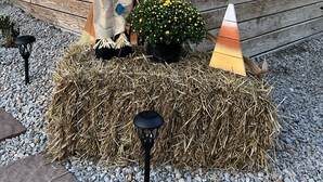 A house with a star decoration on the wall, a scarecrow, and a small potted plant. - Cozy Sunset Cottage on the family farm near Cave Run Lake and Morehead State  (Morehead)