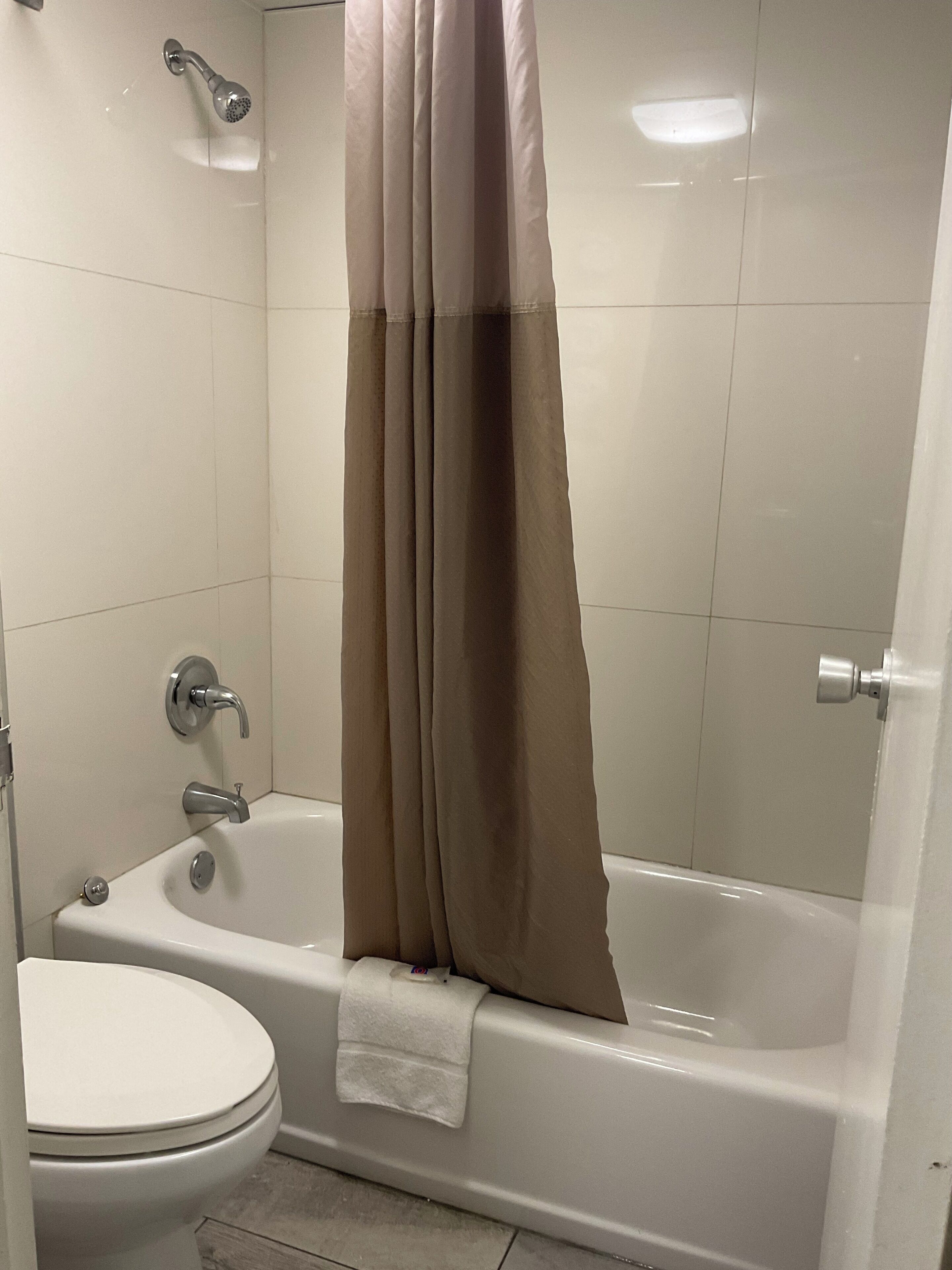 Bathtub, towels, toilet paper