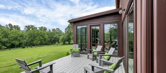 Hillside haven on expansive grounds, heated pool, firepit, bocce court and more!