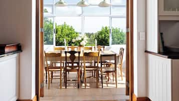 Fridge, microwave, high chair