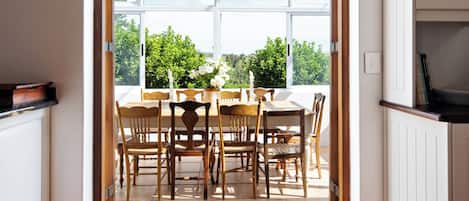 Fridge, microwave, high chair