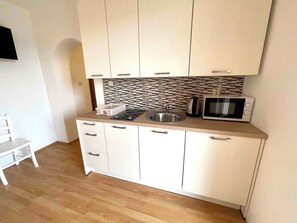 Fridge, stovetop, cookware/dishes/utensils