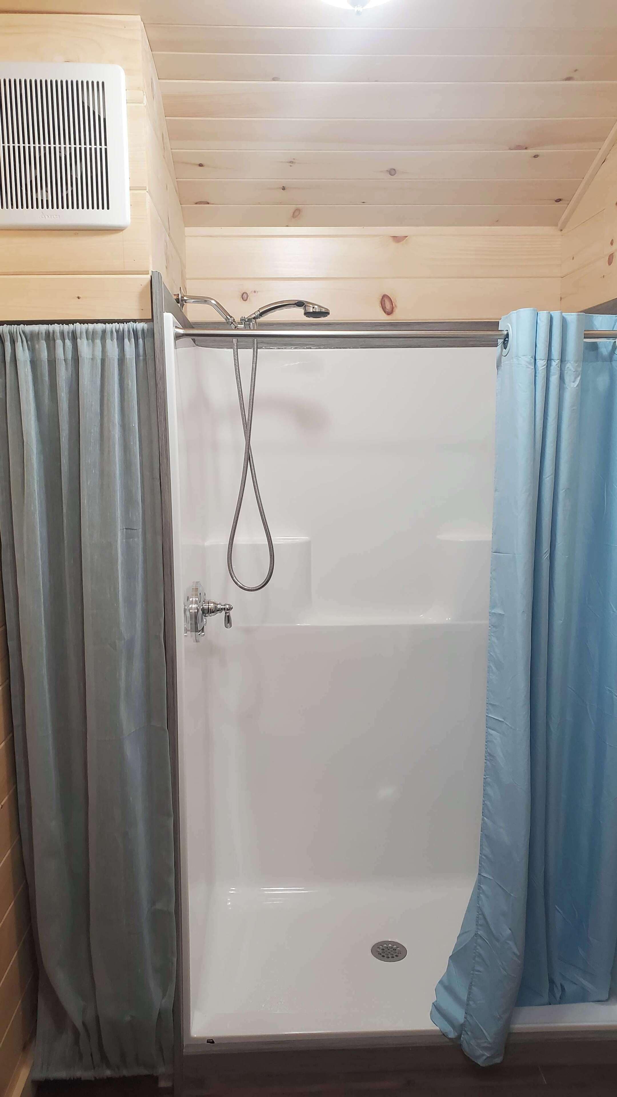 Shower, towels, soap, shampoo